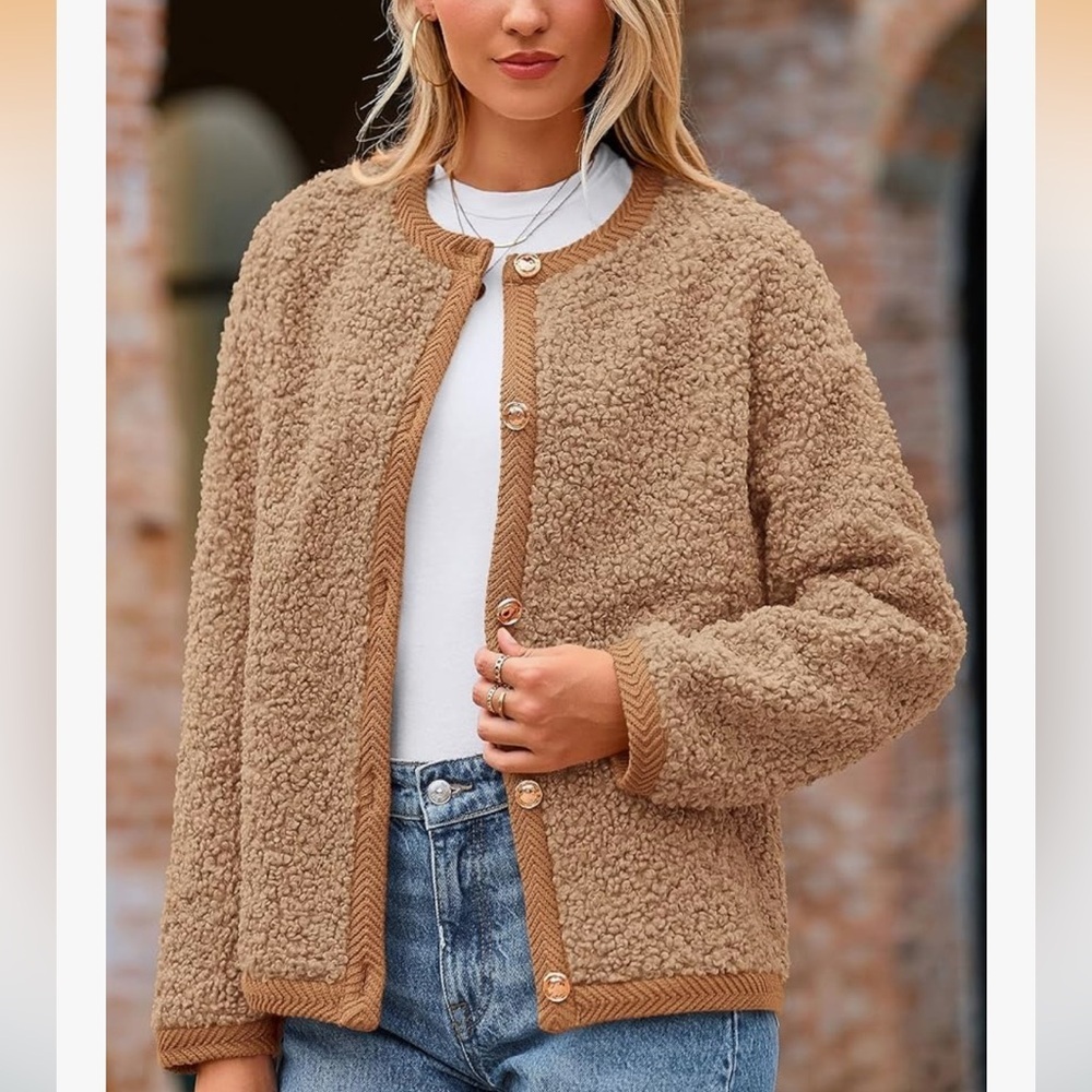 NWT Faux Fur Fall Fuzzy Fleece Button up Shearling Cropped Jackets Coat Small - Picture 5 of 6